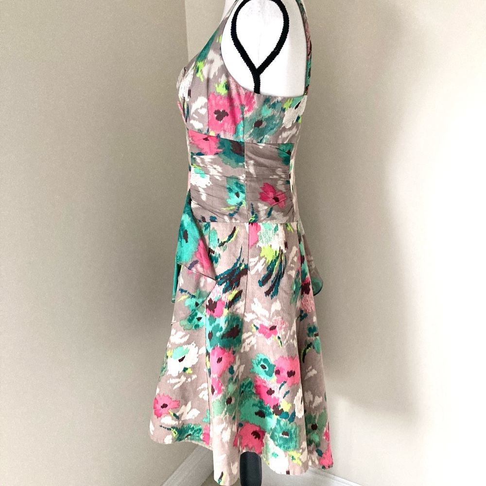 Nanette Lepore Ikat Taupe Floral Dress Size 6 Romantic - Picture 5 of 12